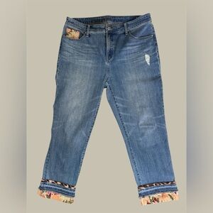 Chico’s So Slimming Girlfriend Jeans 14 Ankle Floral Leopard Patchwork *SEE COND